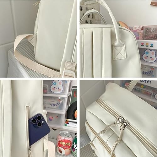 Miniatura 6 de Mochila Kawaii con bonitos accesorios estéticos para laptop de 15.6 pulgadas con colgante, Blanco, Mochila para laptop