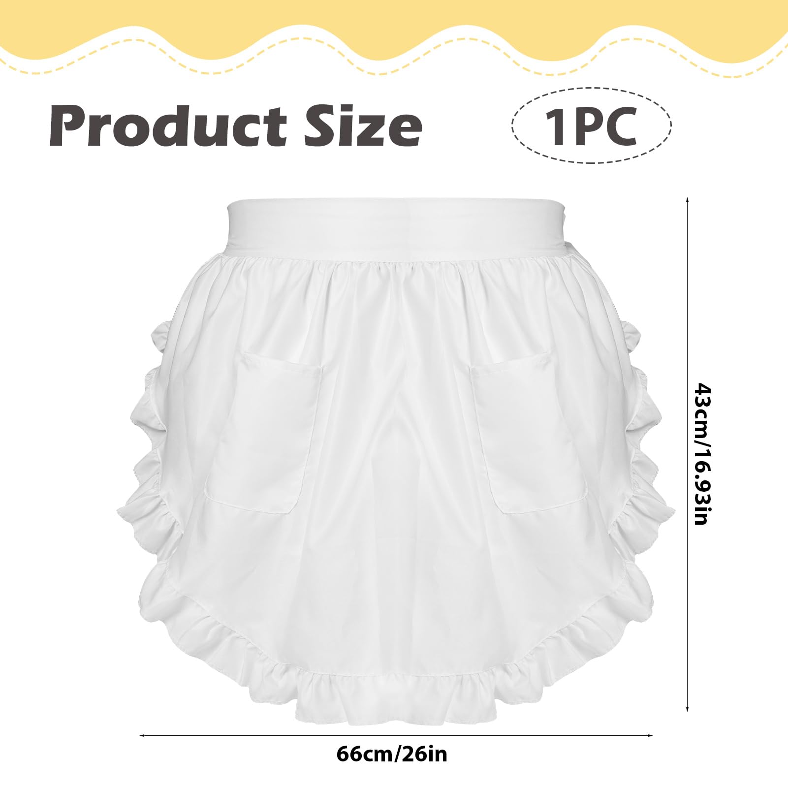 QTMMC Half White Apron 2 Pockets Frilly Waitress Apron for Women Ruffle Maid Apron Cosplay Waist Victorian Apron for Kitchen Cooking Restaurant Coffee Shop Party Costumes Dress Accessory - Image 2