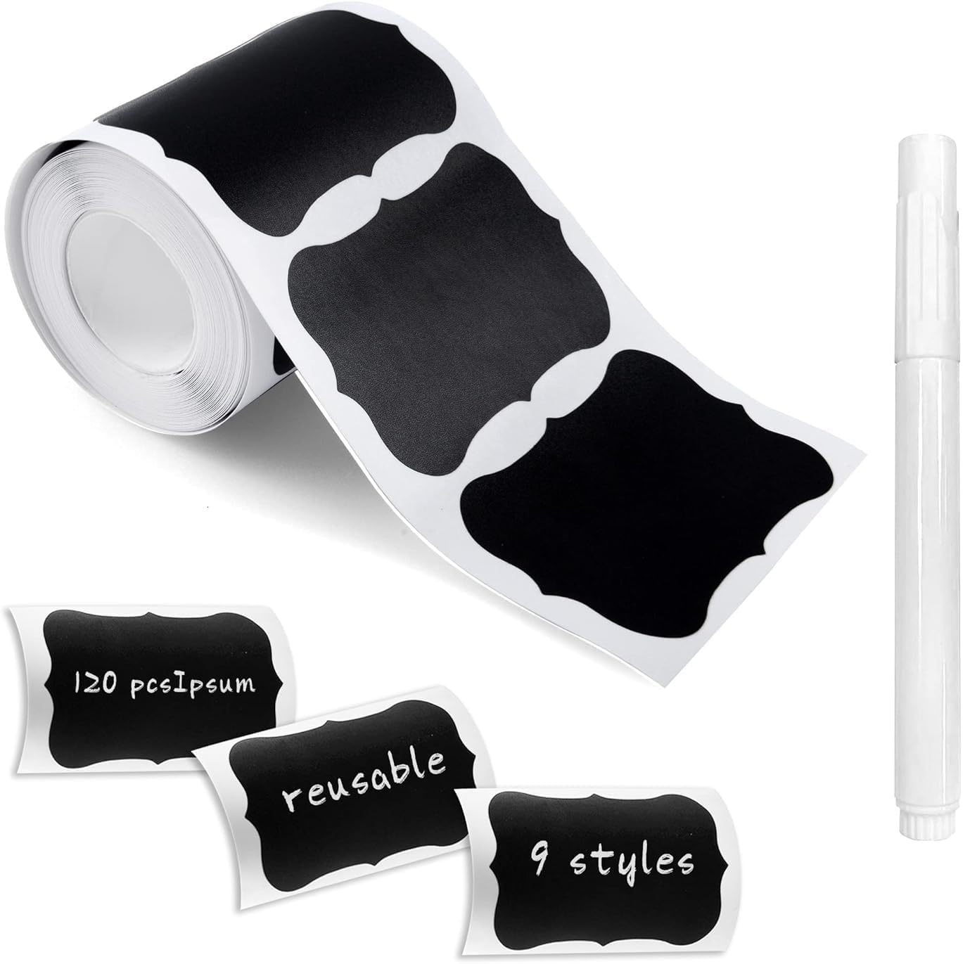 120 Pcs Vinyl Stickers with Marker Pen – Wavy Shape Labels for Mason Jars, Glass Bottles, Crafts & Kitchen Organization