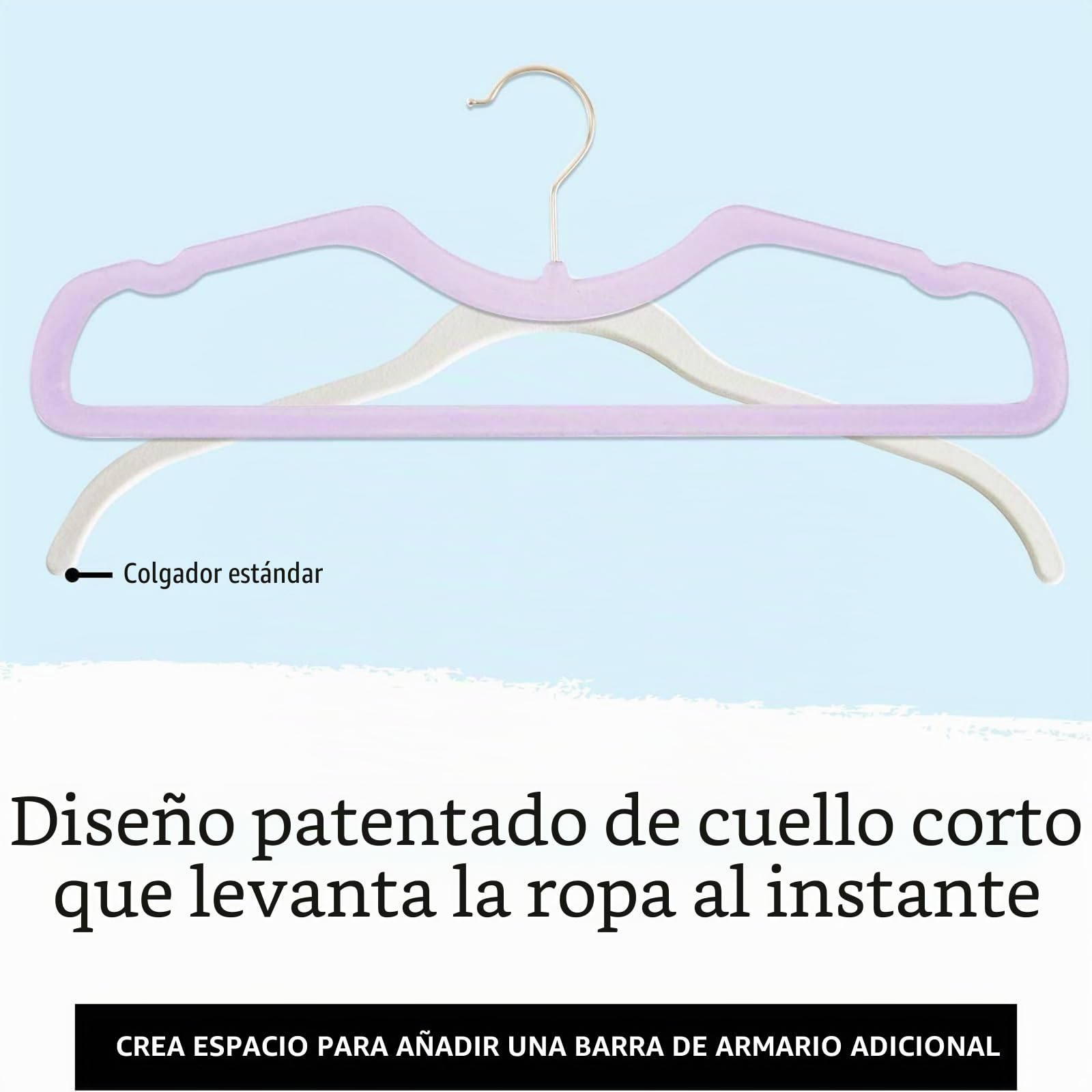 Perchas de terciopelo, paquete de 50 perchas ultra delgadas y de cuello corto, gancho giratorio de 360 grados, ahorro de espacio D
