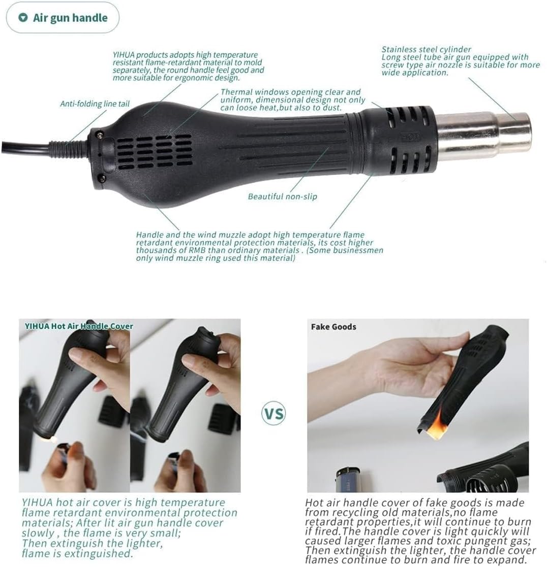 Digital Hot Air Rework Station, Soldering Station LCD Digital Solder Iron,High Power with 3 Memories, °F /°C Display Accurate Temp