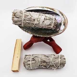 ESPOIR & AMOUR Smudge Kit - Spiritual Cleansing Sage Smudge Kit with Abalone Shell, Mango Wood Tripod, Palo Santo Stick an...