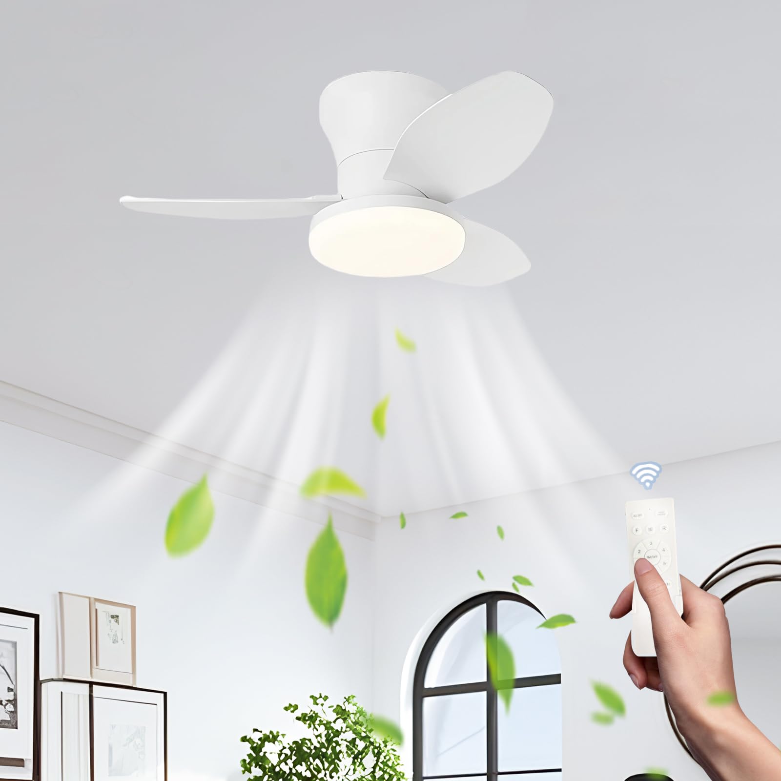 HXYSXHJUO Ceiling Fans with Lights Kids Room, Silent Lamps Low Profile 3 Blades Fan Light Ceiling, Dimmable, for Dining Room Living Bedroom, Dimmable-White-65CM