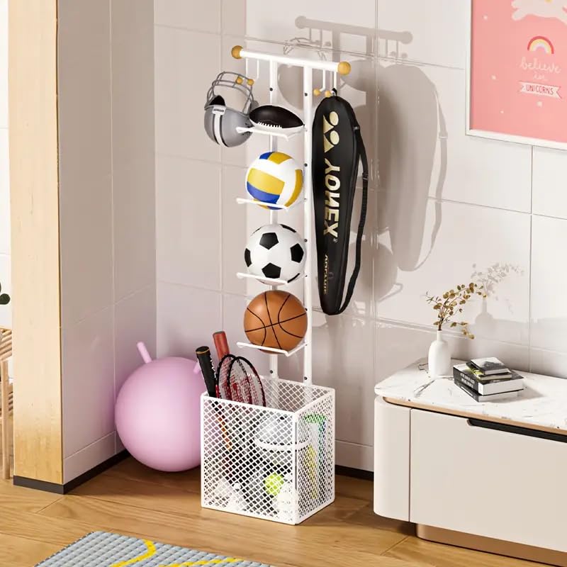 ARHAT ORGANIZERS Carbon Steel Sports Ball Stand|Portable Multiple Stand For Football Basketball Volleyball,Tennis Rackets,Cricket Bat|Freestanding Garage Sports & Equipment Organizer (Round) 1