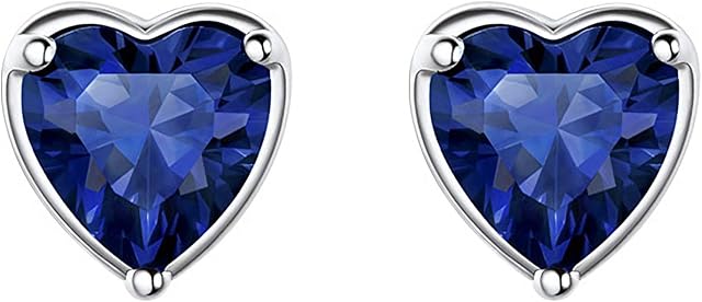 SAKUNALA Silver Stud Earrings for Women, Silver Birthstone Stud Earrings, Silver Heart Stud Earrings for Girls, Hypoallergenic Small Sleeper Heart Studs for Women Girls, Jewellery Gift for Birthday