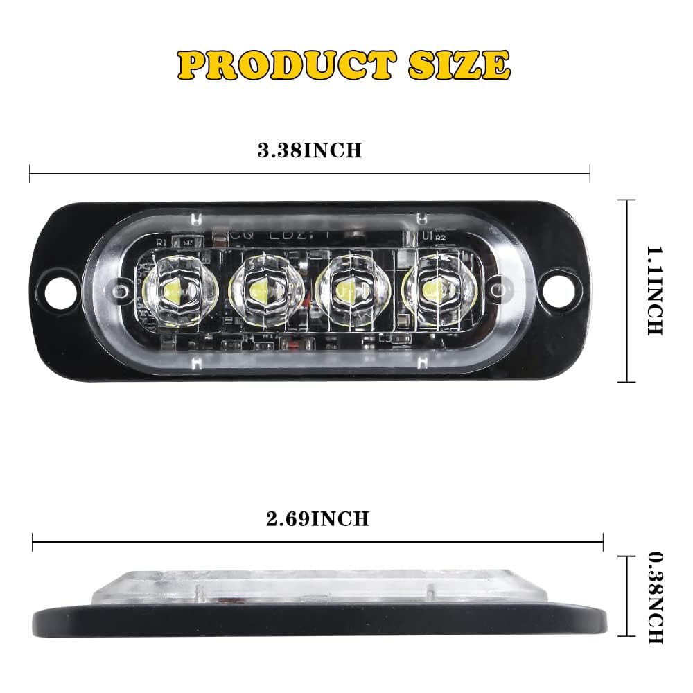 10pcs 4LED Blanco Luz de Advertencia Super Brillante Barra de Luz Estroboscópica 18 Modo Flash Para Coche Camión Pickup SUV Off Road Coche de Policía 12-24V
