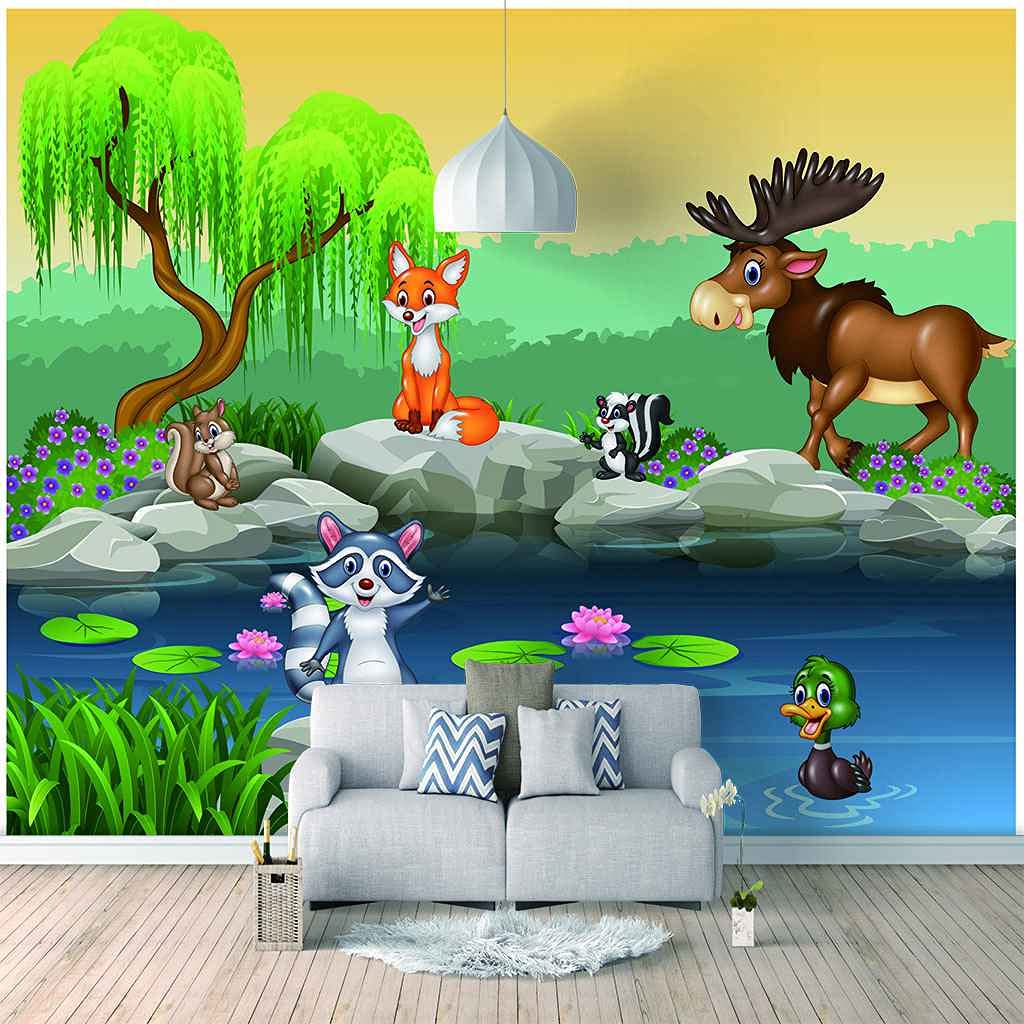 Papier peint élan 3D pour salon et chambre d'enfant 300x210 cm