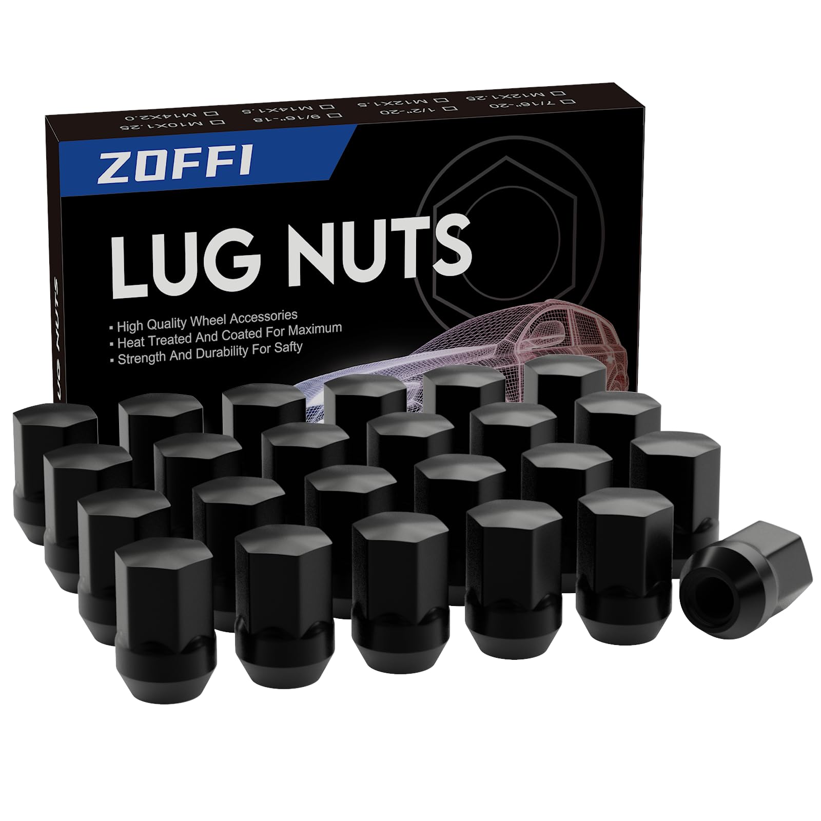 ZOFFI 20pcs 9/16-18 Lug Nuts Black OEM Factory Style Replacement for 2006-2010 Dodge Dakota, 2004-2009 Dodge Durango, 2002-2010 Dodge Ram 1500 Factory Wheels