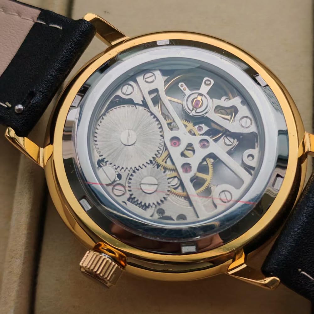 Boyarca Mechaniczny zegarek na rękę w stylu vintage z wypukłym szkłem do zegarka, swobodny i minimalistyczny ręcznie nakręcany mechaniczny zegarek dla mężczyzn i kobiet