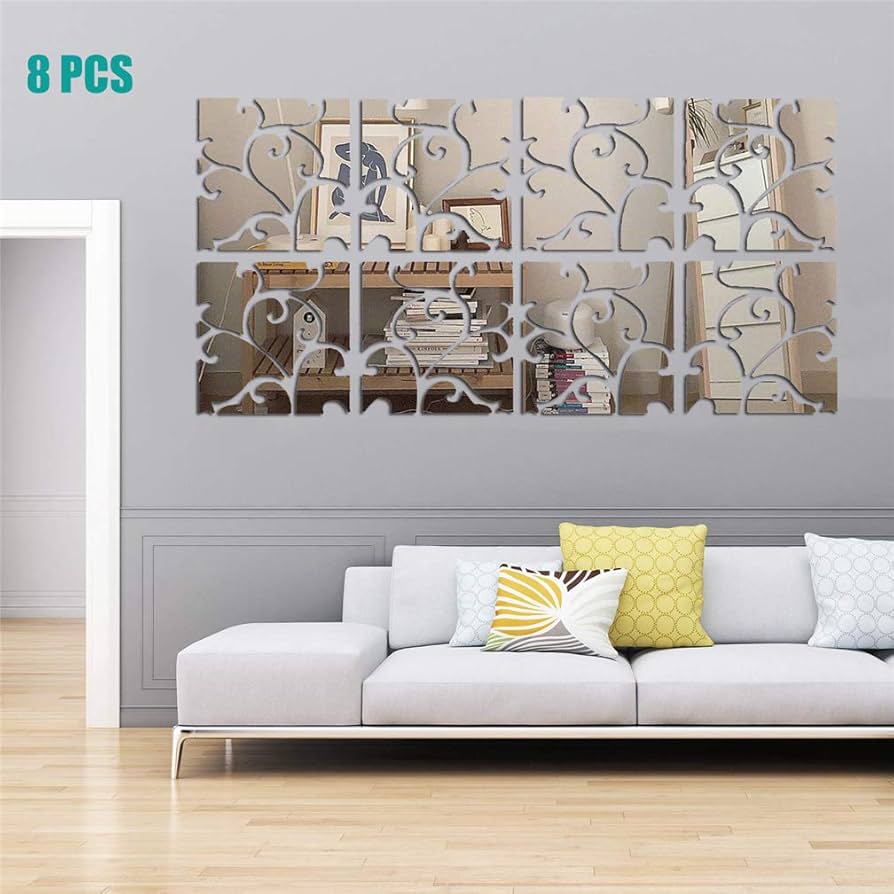 MCLEULLA Mirror Wall Stickers, 12PCS Hexagon Mirror Art DIY Home Decorative Hexagonal Acrylic Wall Sheet Plastic Tiles Home Living Room Bedroom Sofa TV Background Wall Decal Decoration (Silver) Price In Saudi Arabia