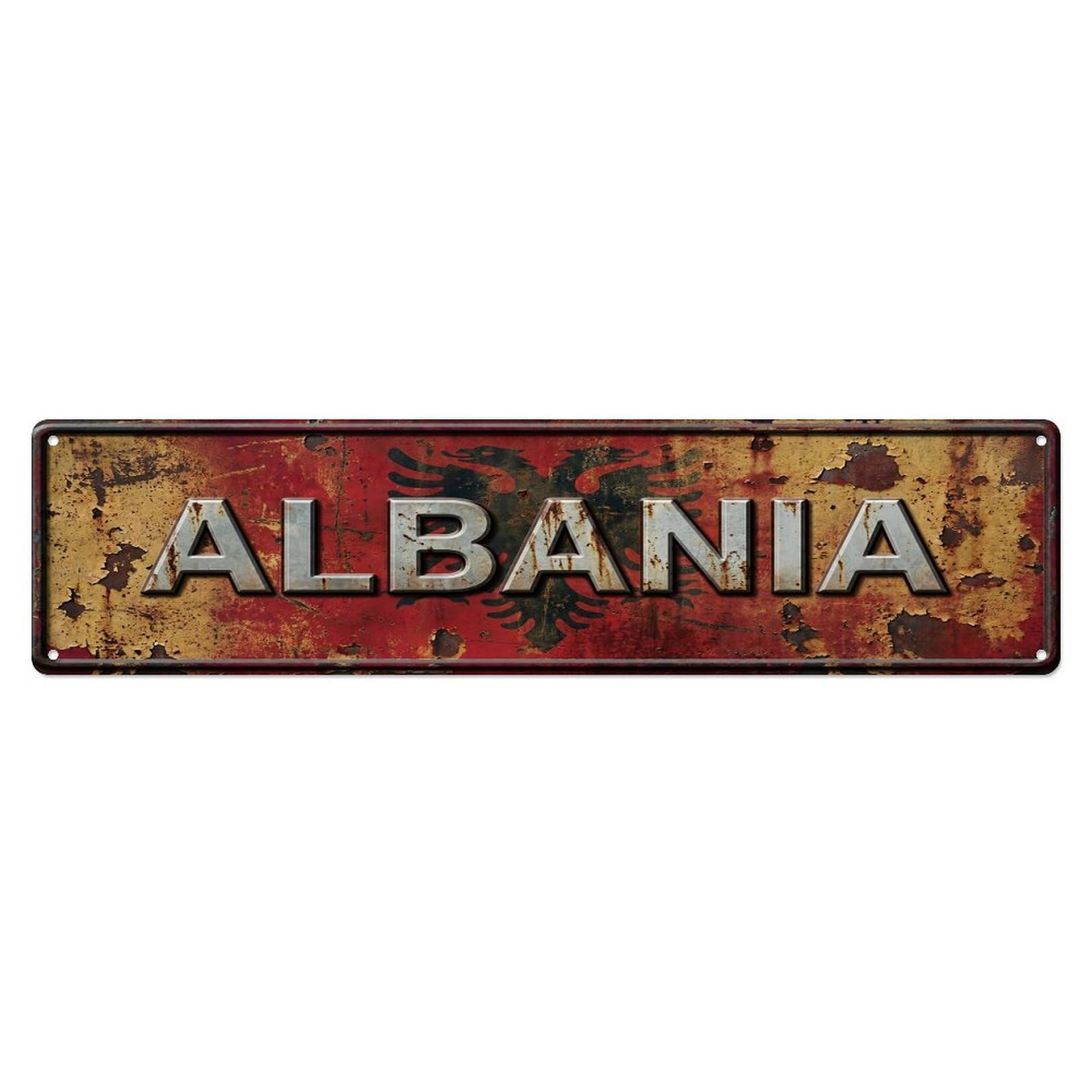 Olhnbad 4X16inch(10X40cm) Vintage Albania Flag Pattern Metal Tin Sign