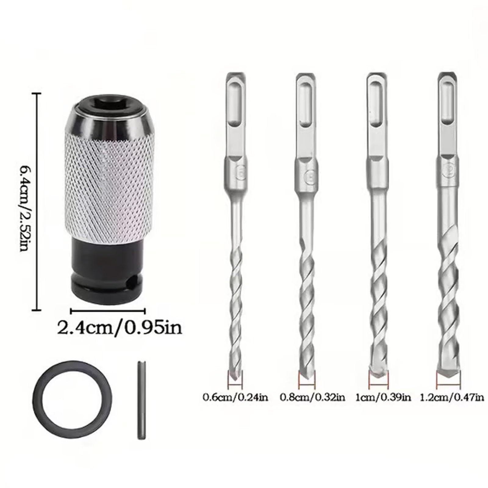 Adapter do młotka obrotowego z zestawem bitów udarowych, elektryczny konwerter z adapterem do gniazda pneumatycznego ze stopu stali, Quick-Lock Square-Shank Fit, w zestawie 4 bity udarowe do wiercenia