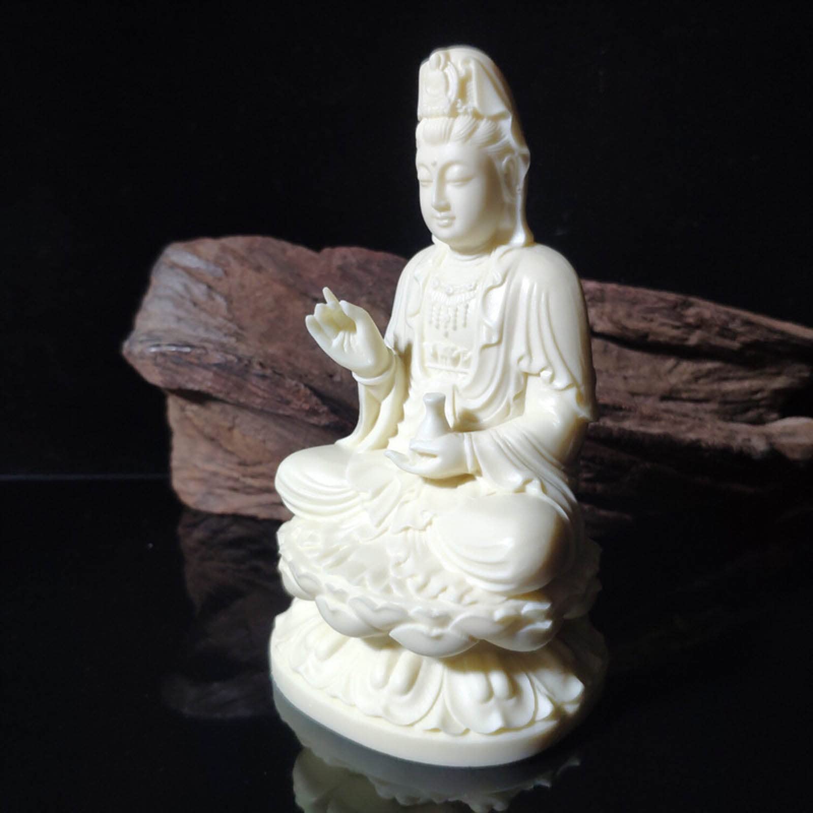 Amazon.co.jp: 彫像 蓮の像に座る観音女性仏、Avalokiteshvara Kwan
