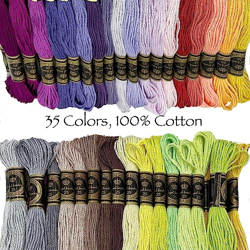 35 Colors Embroidery Floss Pack From 1 To 35,Platinum Collection Floss Kit,35 Assorted Colors Bundle With 35 Plastic Bobbins,Cotton Cross Stitch Treads,Premium Supplies For Embroidery String/Yarn #TOP2