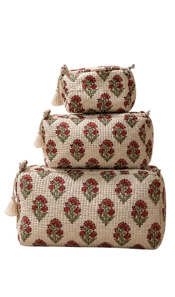 Advitaa Hand Block Printed Quilted Toiletry Bag, Travel Bag, Makeup Pouch (Set of 3)-image-40