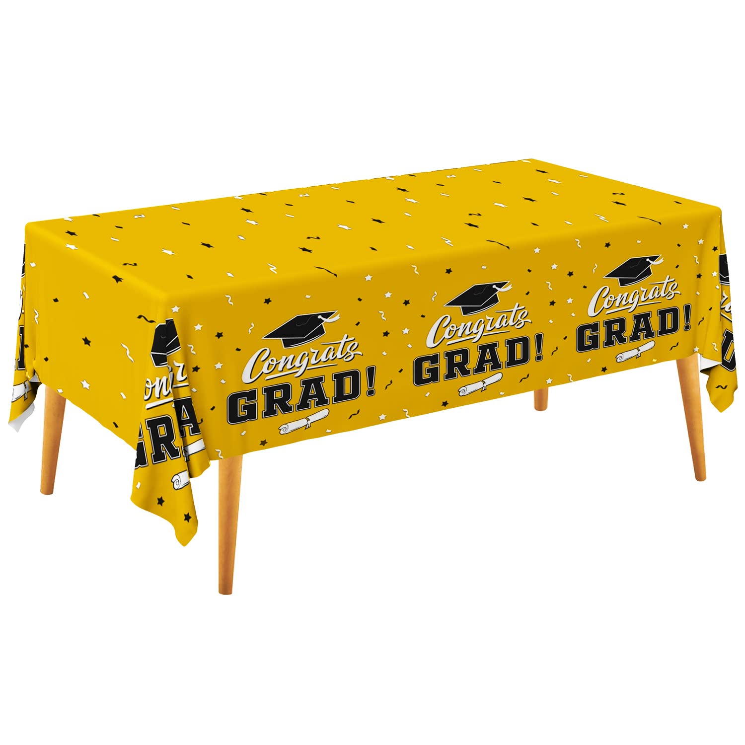 Gatherfun Graduation Party Decorations, Gongrats Grad Tablecover for Graduation Party Supplies, 3 pcs Yellow Table Cloths, 54"x108"