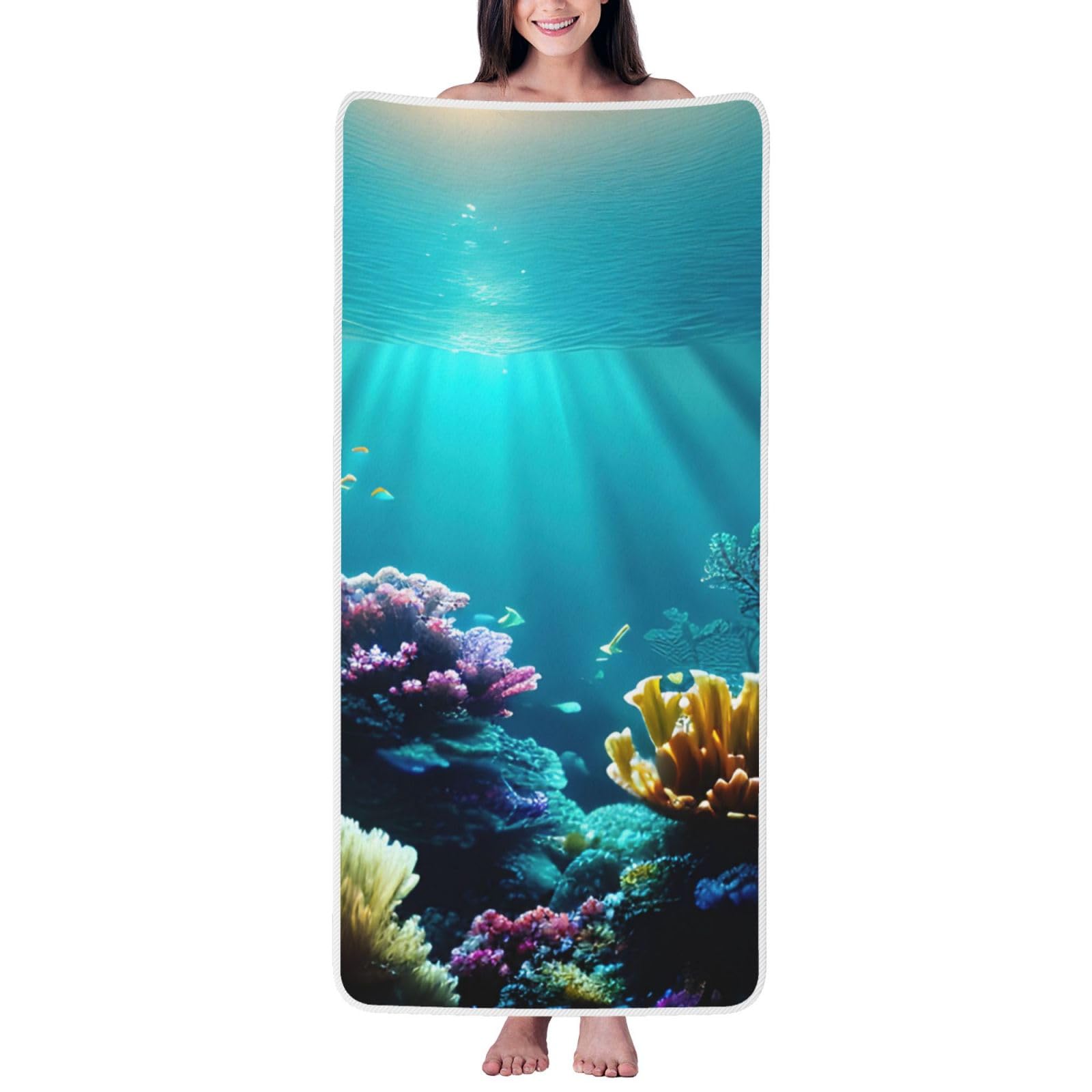 JBJGKHLP Underwater Scenery Print Women Men Couples Coral Velvet Bath Towel Ultra-Soft For Home Bathroom Travel