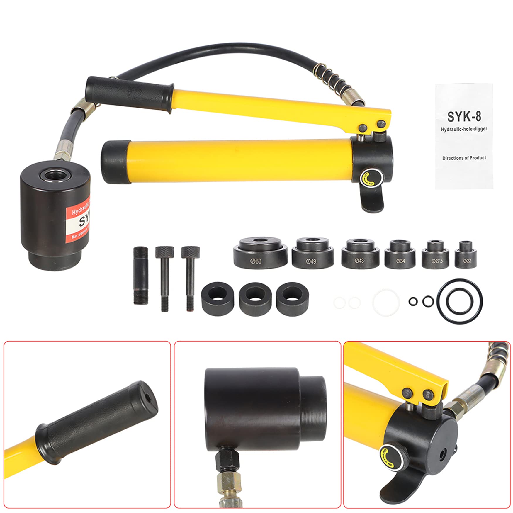 10 Ton 1/2" to 2" Hydraulic Knockout Punch Driver Tool Kit Electrical