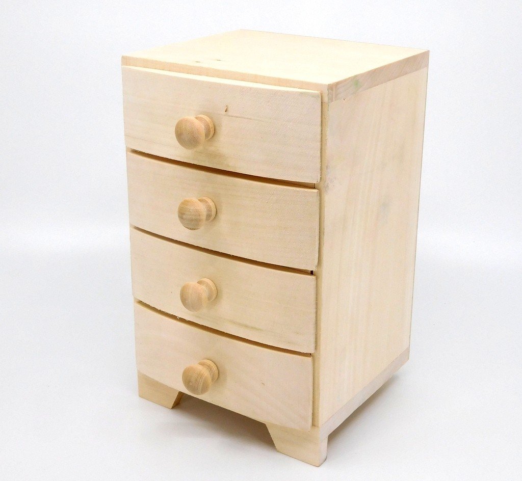 The Wooden Box Mill Deluxe Set Of 4 Mini Wooden Chest Of Drawers - Jewellery, Make Up Or Hair Accessories Box