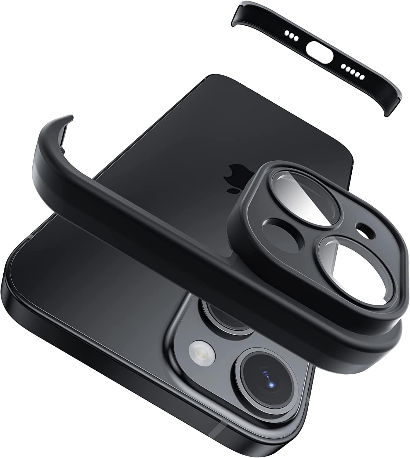 CASENED for iPhone 14 Camera Lens Protector Silicone Bumper Case - Military-Grade Drop Protection, Lightweight and Backless Design (Black)