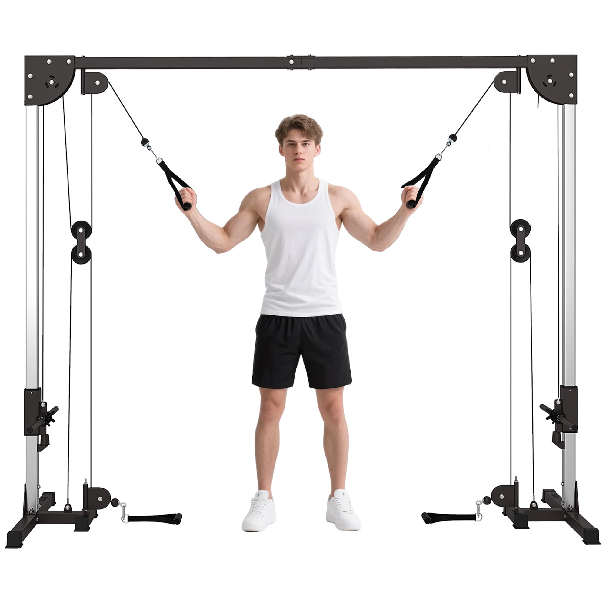 SPORTNOW Station de Musculation Double poulie Cable Crossover vis à vis, Charge Libre avec Poids 2 x 50kg - dim. 245L x 85l x 207H cm, en Acier, Noir