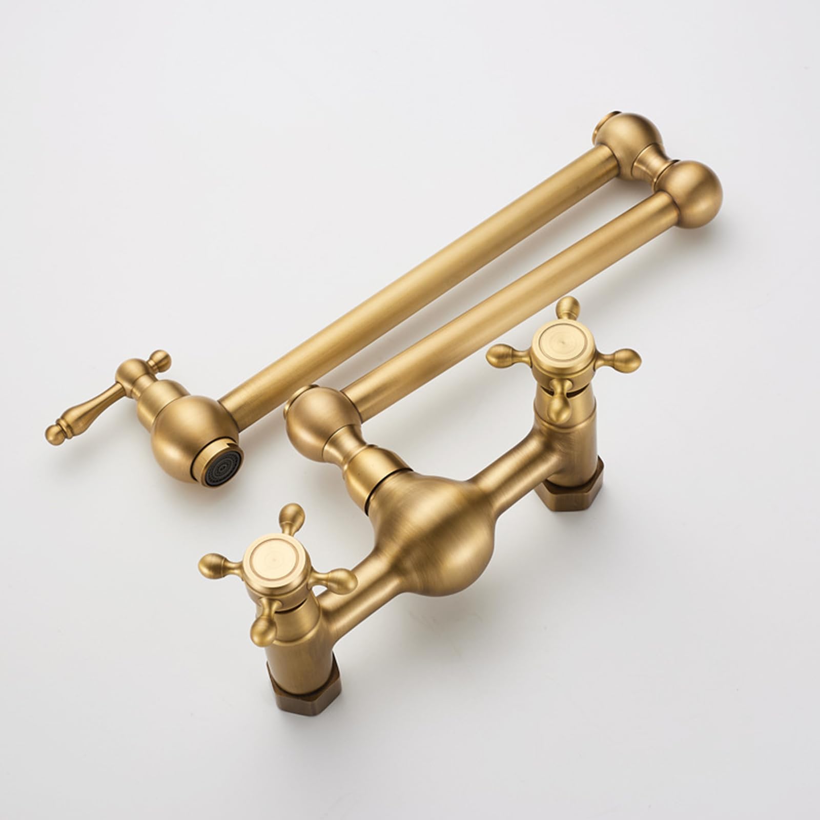 XJTNLB Küchenarmatur Wandmontage Wasserhahn Küche Wandmontage Faltbar Zweigriffmischer Küche Wandarmatur Retro Gold