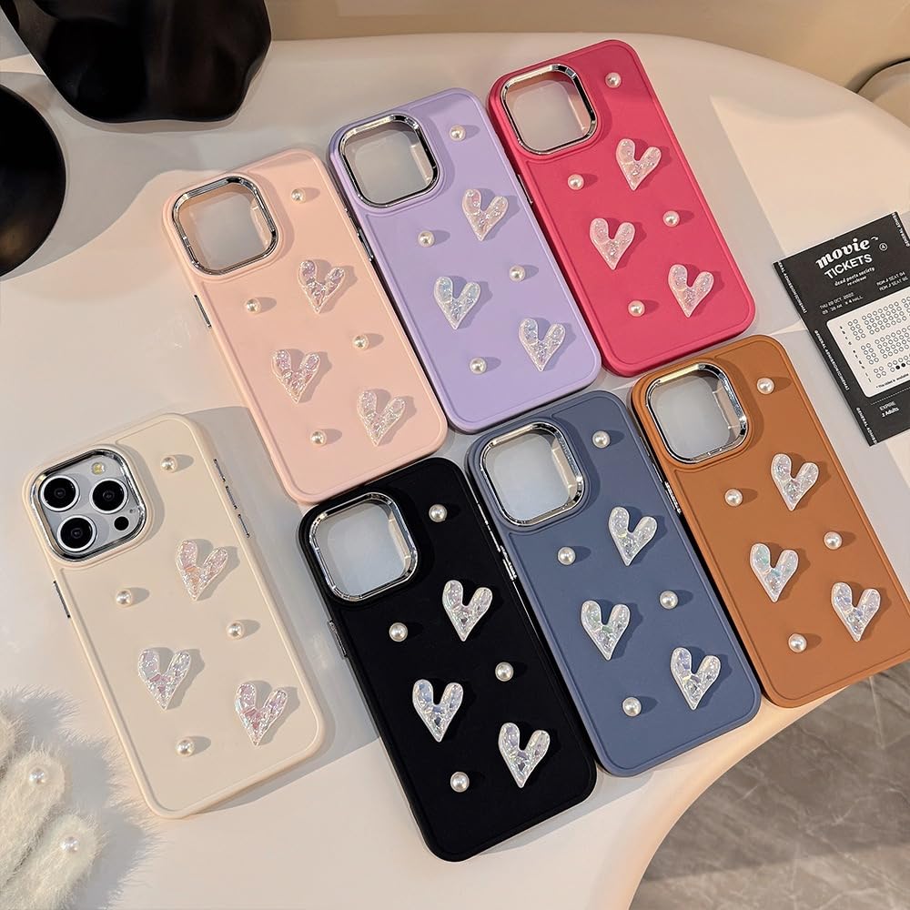 LSOUGUK Compatible with iPhone 13/iPhone 14 Case for Girls Women,Cute 3D Love Heart Pearl Design Protection Case Slim Soft TPU Shockproof Protective Cover for iPhone 13/14-Purple - Image 4