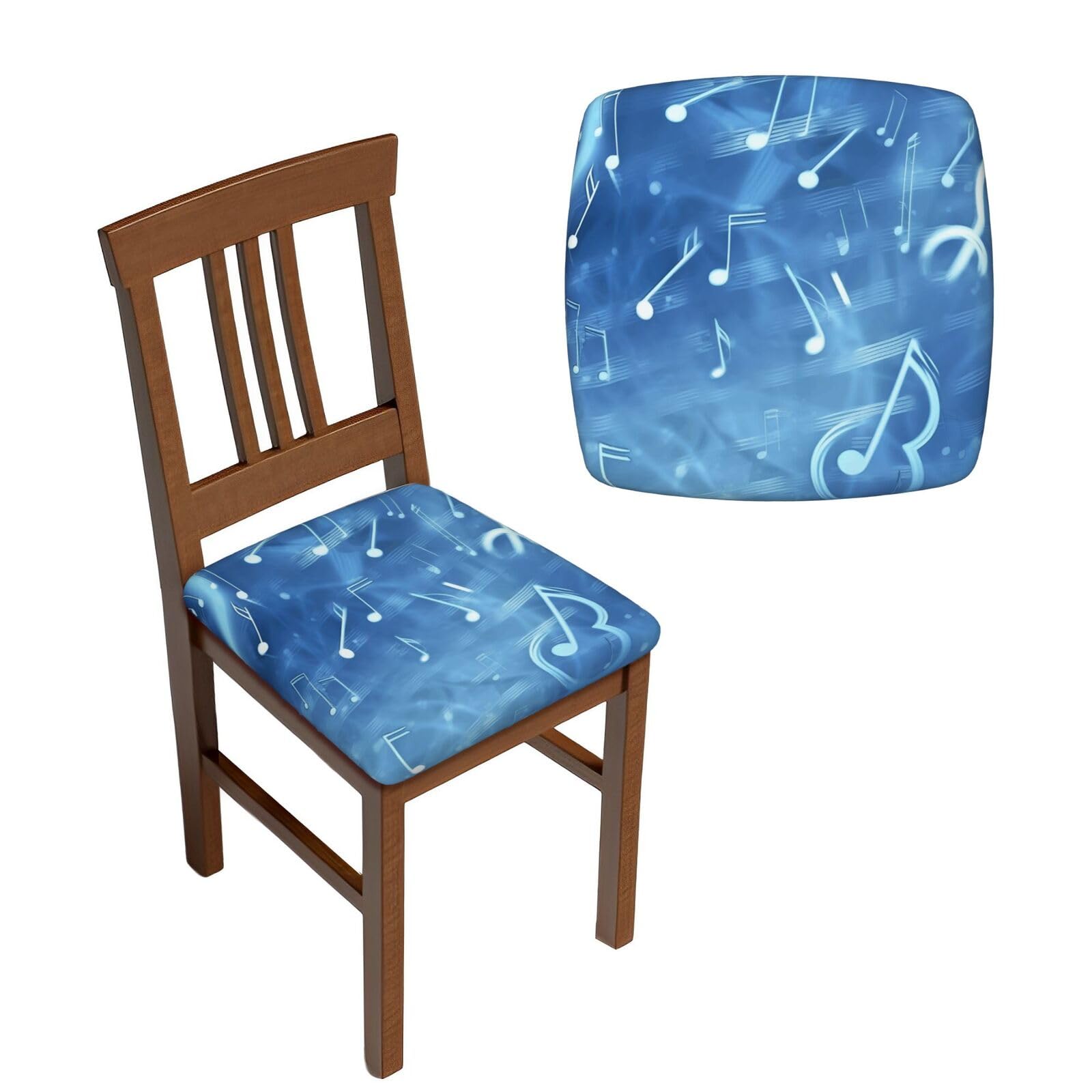 NONHAI 6PCS Dining Chair Seat Covers Set Blue Musical Notes Stretch Removable Chairs Covers Washable Seat Cushion Slipcovers Protector for Dining Room Kitchen Chairs