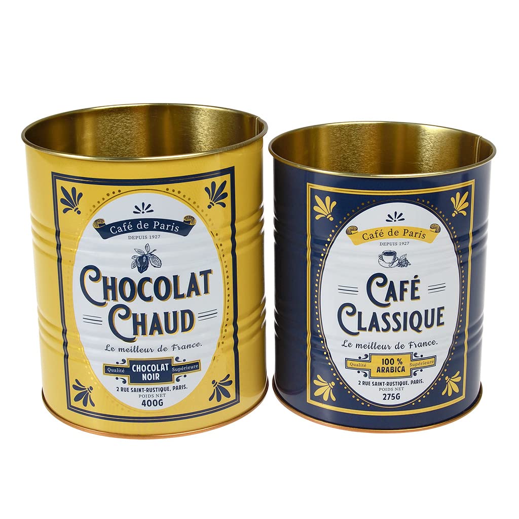 Rex London Café De Paris Storage Tin Set — Snack Tin Can Storage | Vintage Storage Tins | Retro Kitchen Accessories Decorative Tin | Tin Storage For Kitchen | Retro Decor Vintage Tin | Stackable Metal Tins