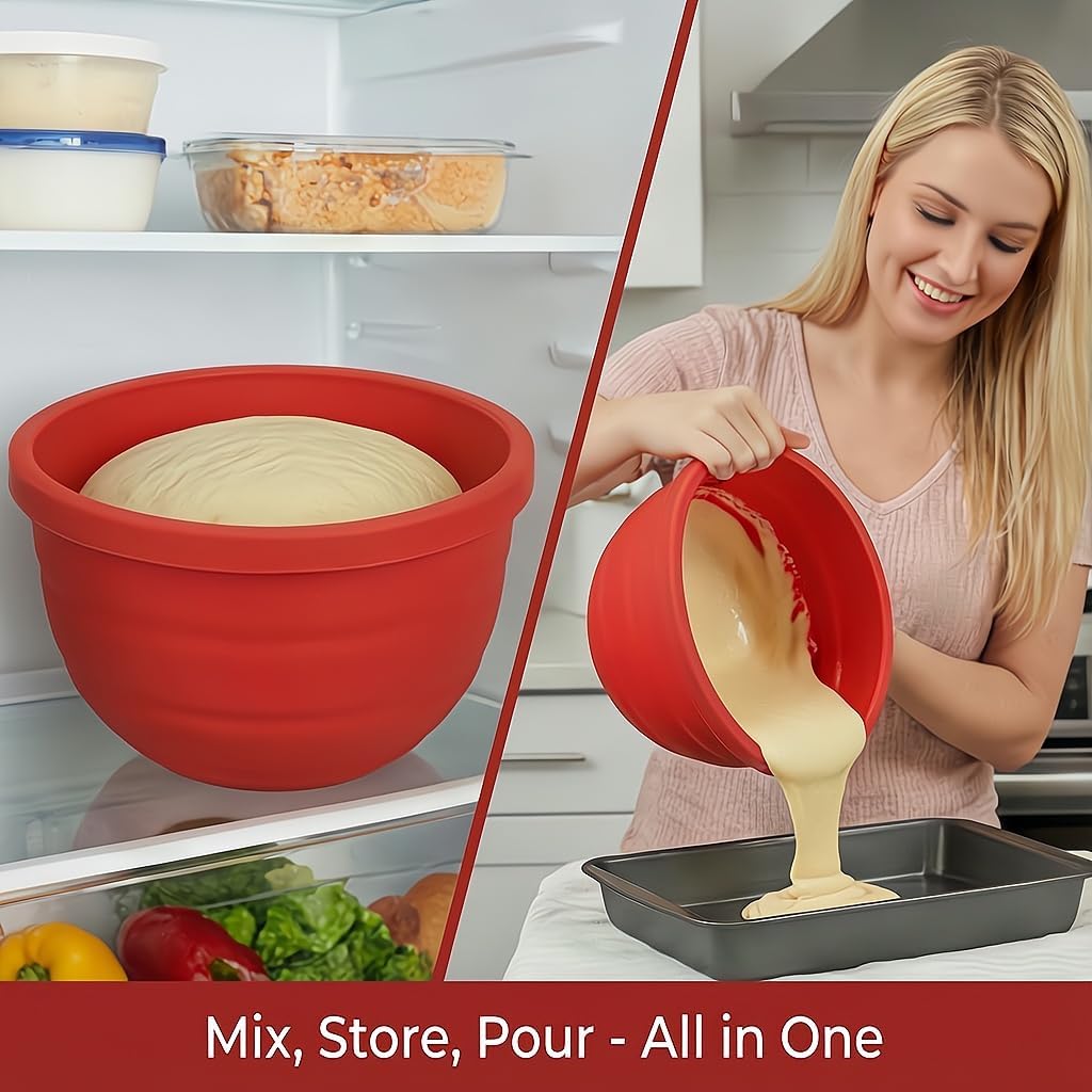 Silicone Bowl Liners for Kitchen 5Qt Tilt-Head Stand Mixers, Mixing Bowl Inserts with Lids, Non-Stick & Heat Resistant, Mixer Accessories Not for Bowl-Lift Models, Replacement Liners set of 3