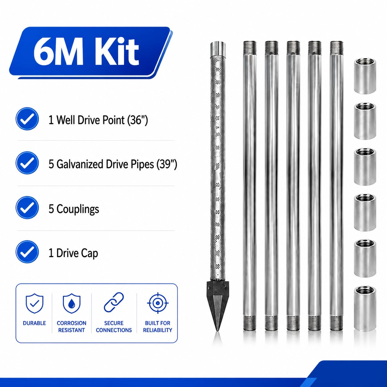 Kit de Forage pour Puits, Pointe Filtrante de 36 Pouces NPT 1-1/4 Pouce