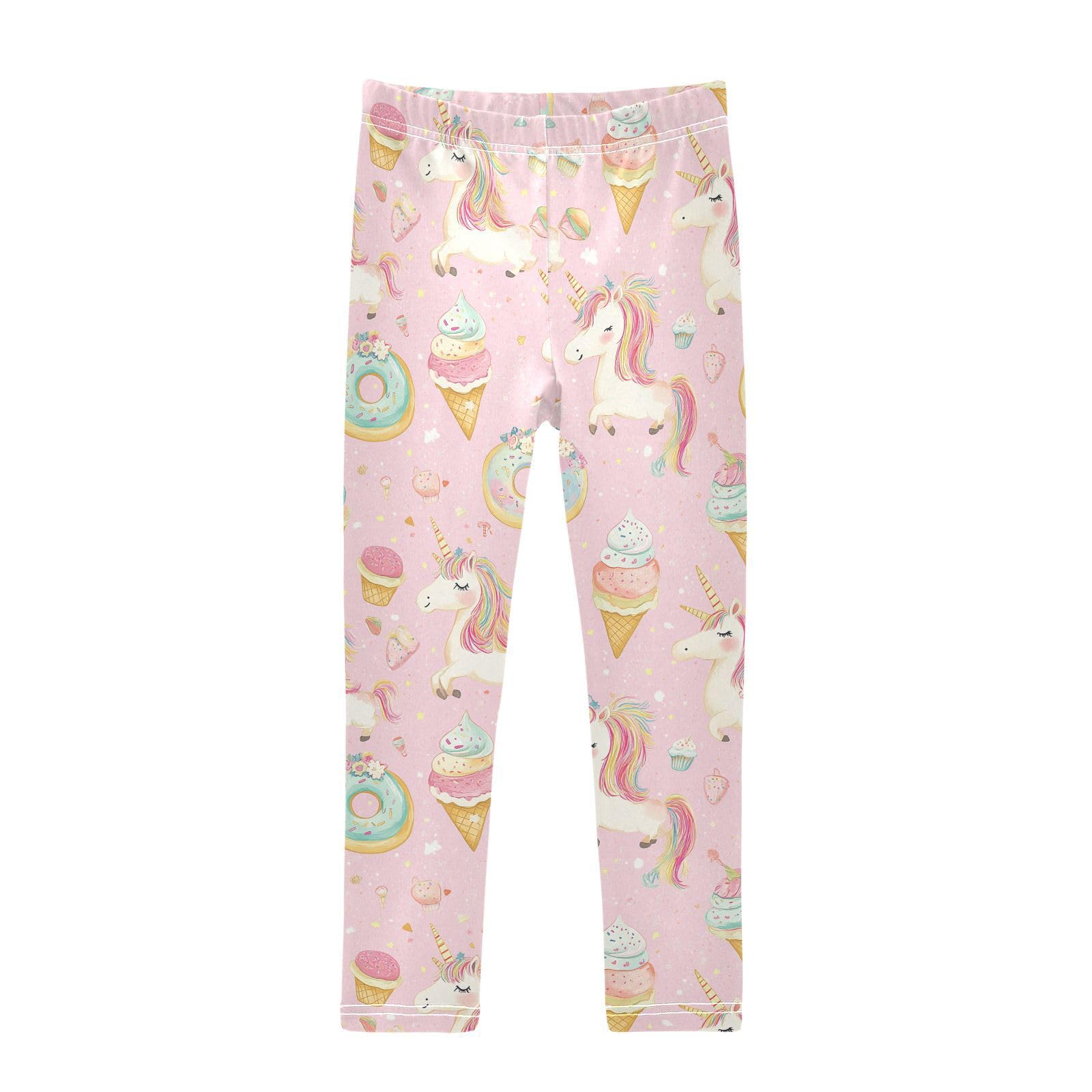 Cartoon Unicorns Girls' Leggings Toddler Doodles Doughnuts Kids Yoga Pants Dance Active Tights 5T Multi
