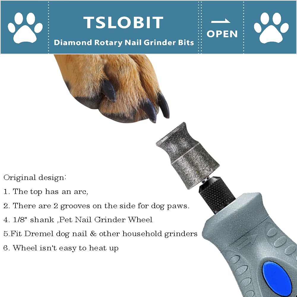 TSLOBIT Diamond Dog Nail Grinder Bits for Rotary Tool,1/8