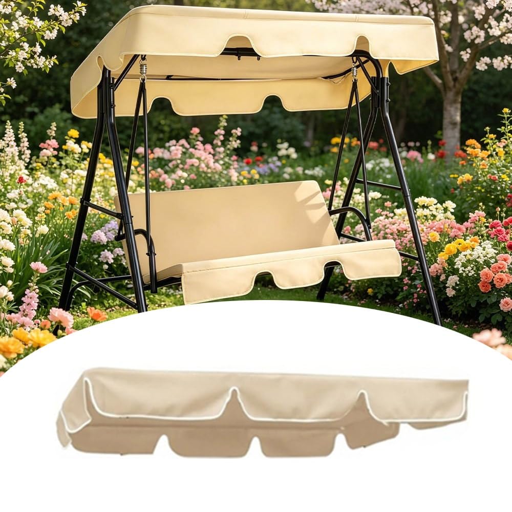 Replacement Swing Canopy Garden Hammock Top Cover Waterproof Sun Shade Porch Swing Canopy Replacement Top Outdoor Furniture Cover For Patio Yard Park Seat(Beige,82x57in-210x145cm)
