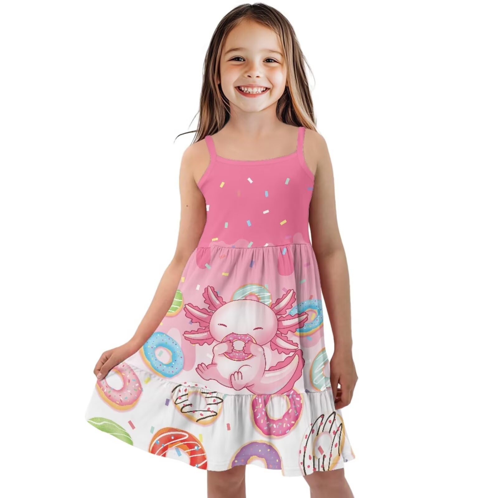 Youngerbaby Axolotl Dresses for Toddle Girls Size 7T 8T Candy Spaghetti Strap Crew Neck Sundresses Midi Sundress Back to School Outfits Summer One Piece Dress