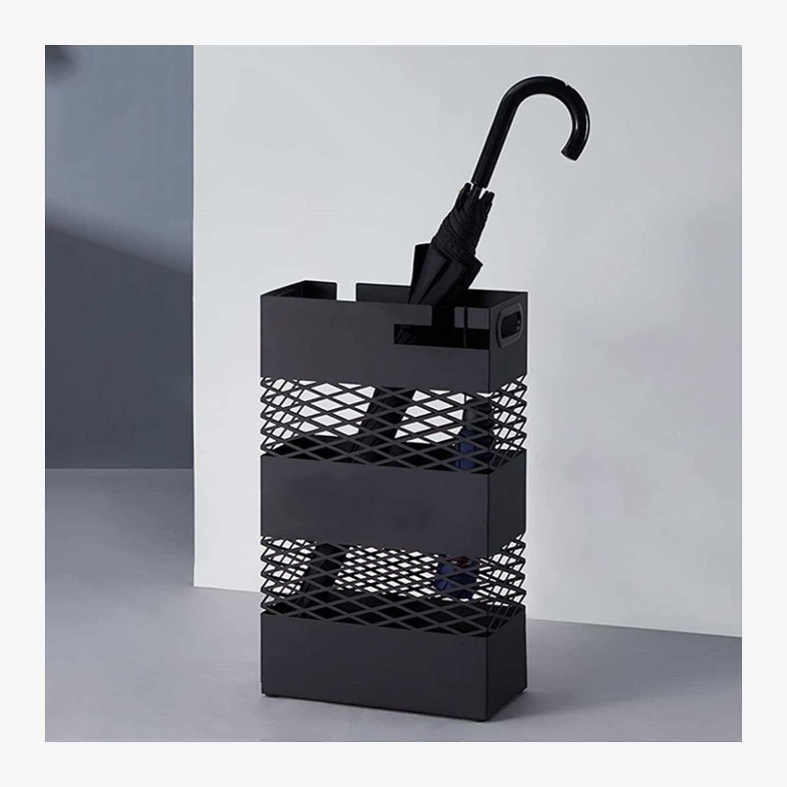FCXWEVR Metal Umbrella Stand with Drip Tray Modern Openwork Design for Entryway