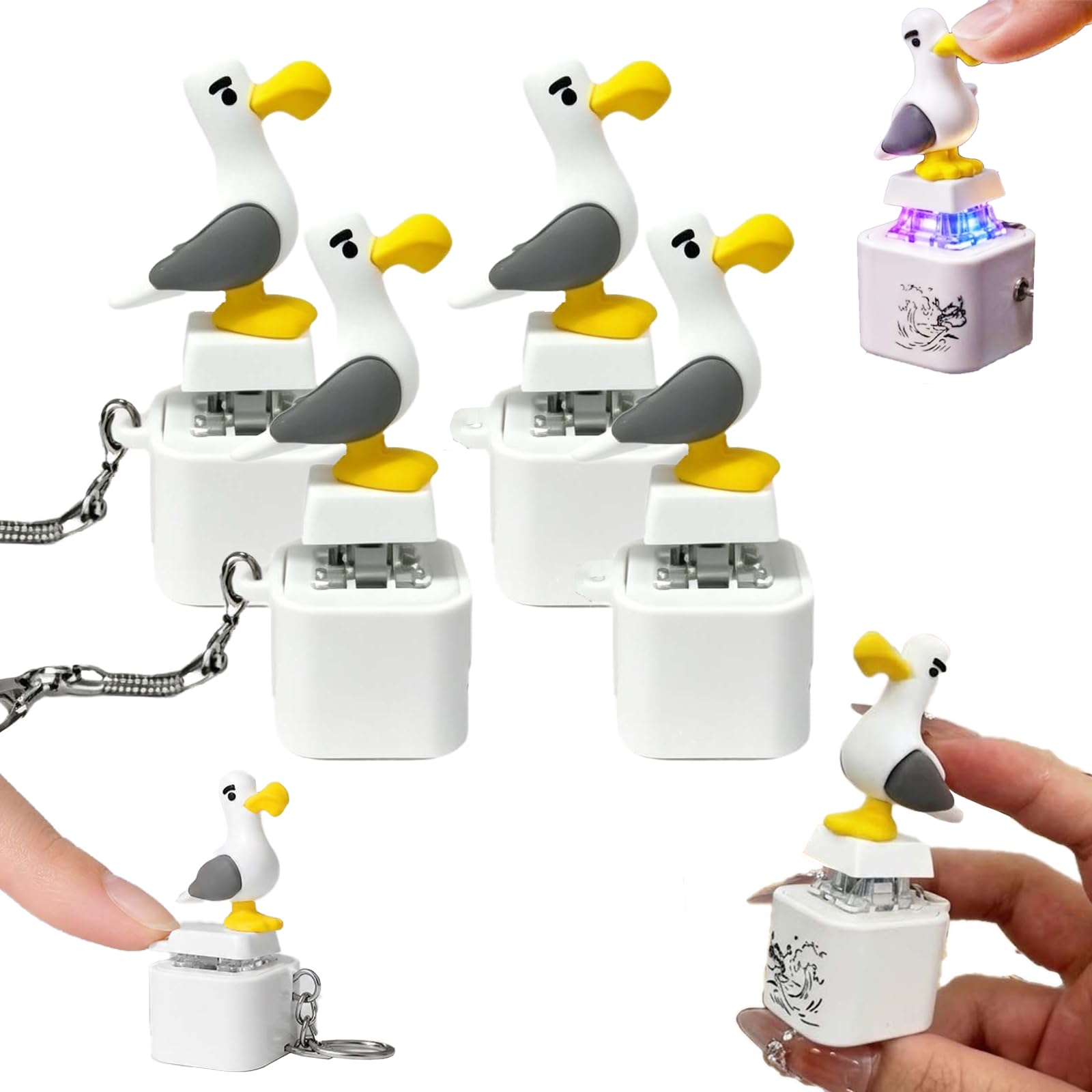 Seagull Mine Sound Button Keychain – Rechargeable Fidget Clicker with LED Light, Funny Interactive Desk Stress Relief Toy, Novelty Gag Gift for Adults