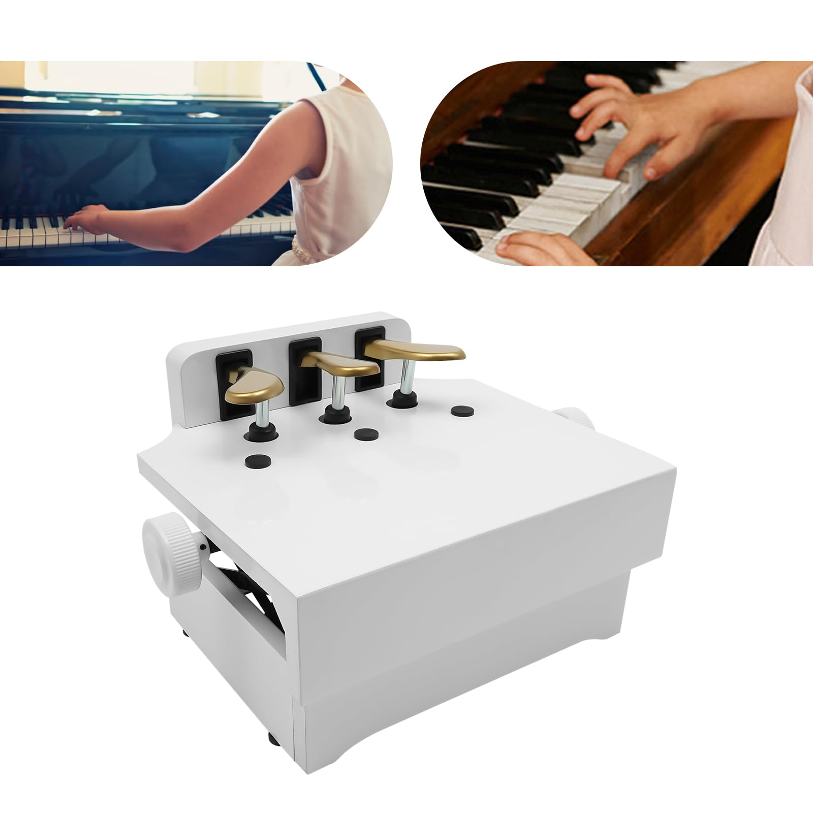 Extensión de pedal de piano con 3 pedales, altura ajustable, extensión de pedal hasta 100 kg, para niños principiantes de 4 a 12 años, 38 x 38 x 28 cm (blanco)