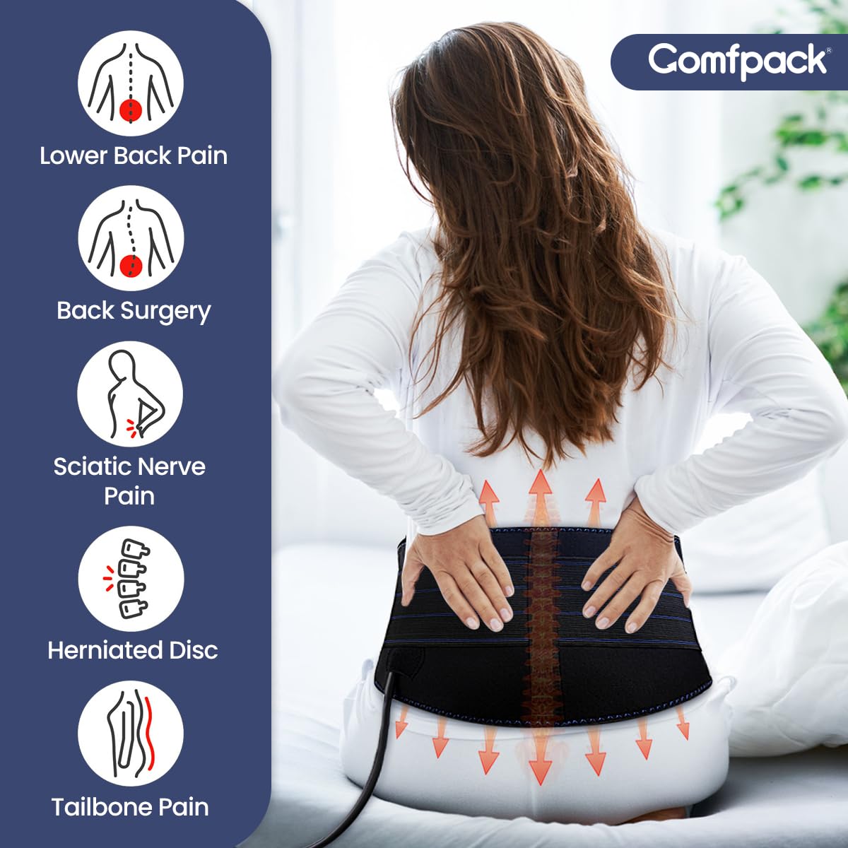Comfpack Rücken-Eisbeutel zur Schmerzlinderung im unteren Rücken, mit Kompressionsluftpumpe, Rückeneisbeutel für Heiß- und Kältetherapie, Gel-Eisbeutel für Ischias, Steißbein, Skoliose,