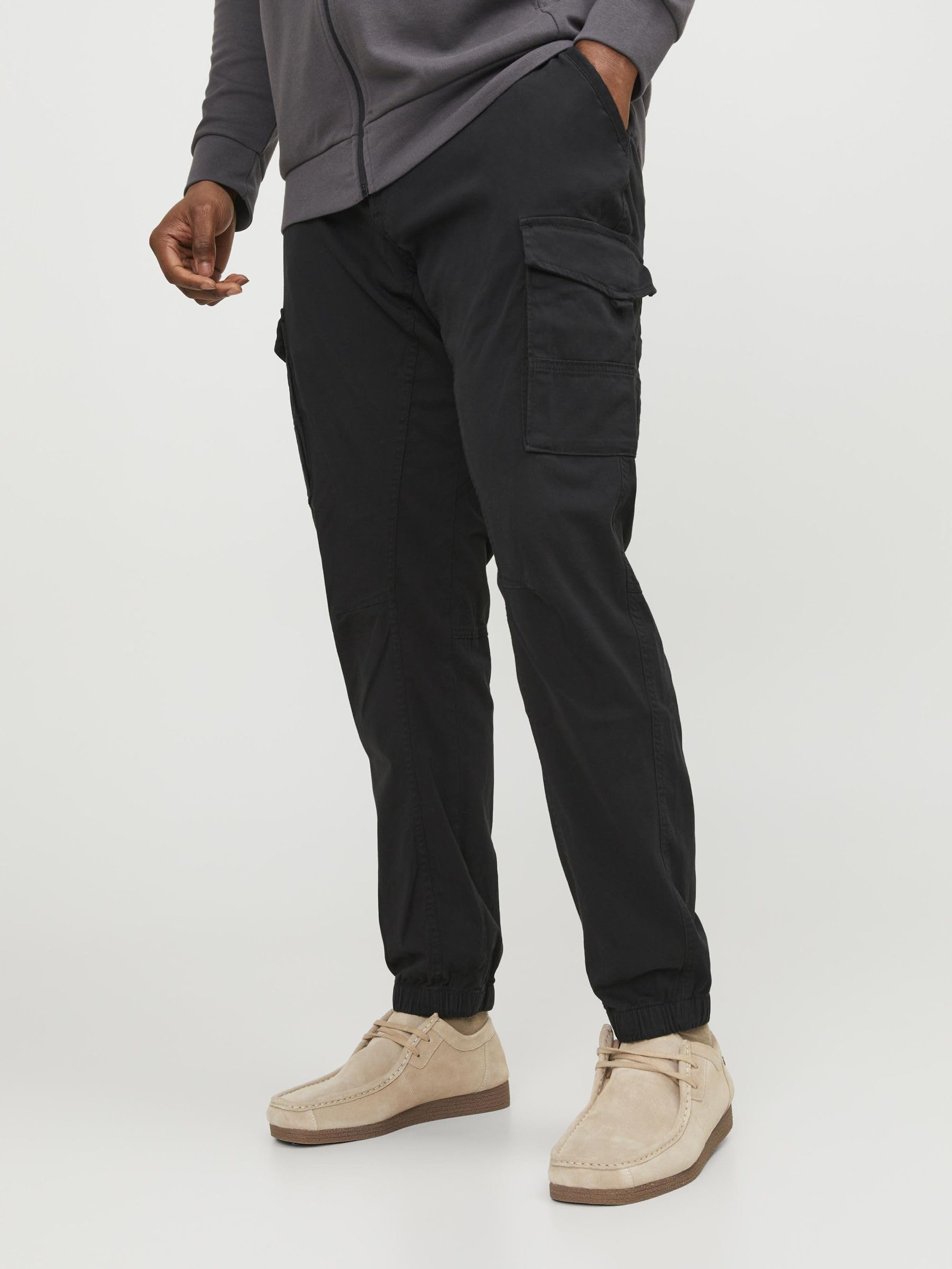 JACK & JONES Pantalones Cargo para Hombre Plus Estrechos cónicos Pantalones Cargo, Negro, 40W / 32L