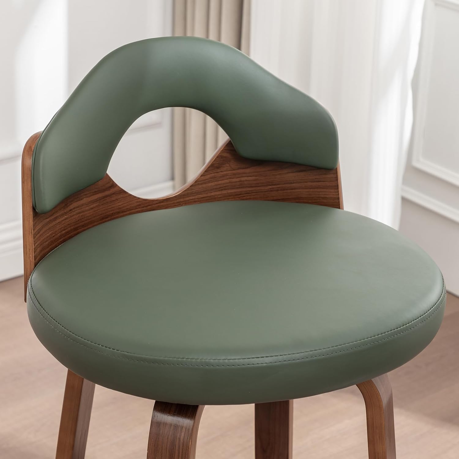 30" Swivel Bar Stools Set of 2,Mid Century Modern Faux Leather Barstools,Bar Height Bar Chairs with Low Back for Kitchen Island Counter Stool(Green)
