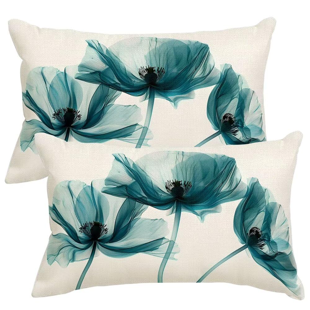 Cushion Covers 35cm x 55cm Abstract Summer Cushion Cover 14 x 22 Inches Pack of 2 Throw Pillow Covers Flowers Sofa Cushions Polyester Linen Pillowcases for Couch Living Room Bedroom Home Decor -SC477