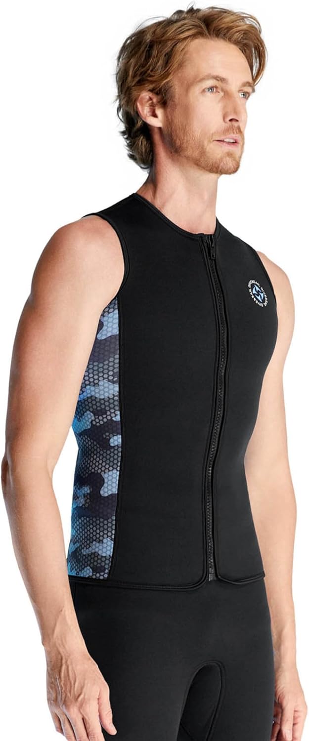 Men 3mm Premium Neoprene Wetsuit Top Contrast Color Sleeveless Zipper Wet Suit Vest for Surfing Diving Suit