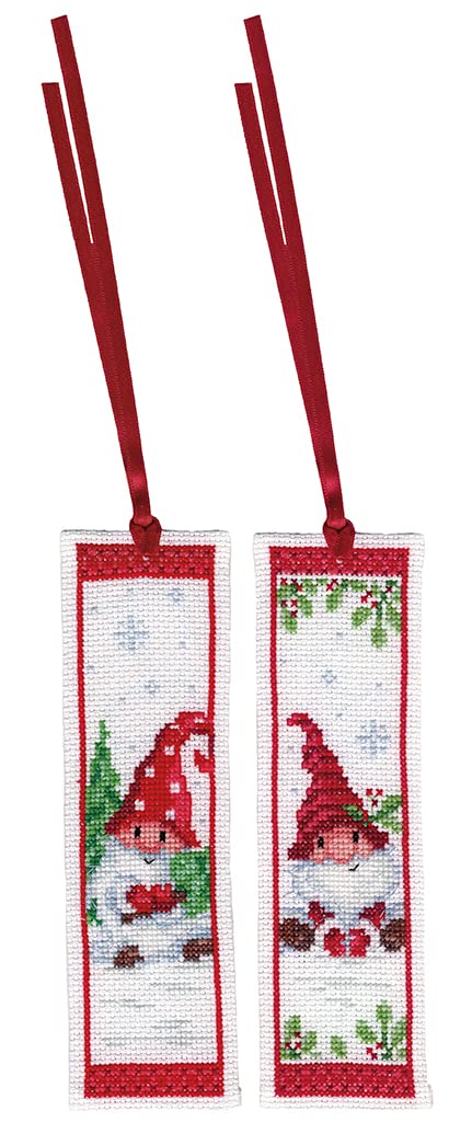 Vervaco Bookmark Cross Stitch Embroidery Kits Counted Cross Stitch Christmas Gnomes Set of 2 DIY Set Adult Embroidery Reading Accessories Gift Counted Pattern Pack Approx. 6 x 20 cm Embroidery Kit for