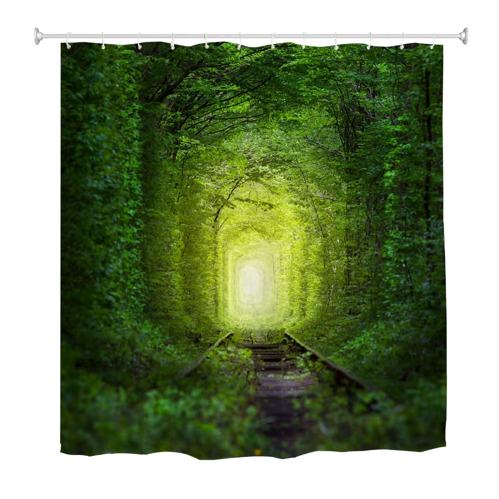 goodbath Garden Shower Curtain Outdoor Woodland, 3D Nature Fantastic Forest Trees Tunnel Bath Curtains for Bathroom Fence Wall, 180 x 180 cm