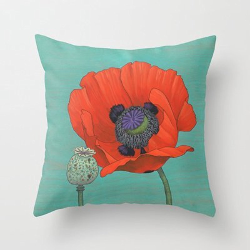 My Honey PillowRed Poppy And Pod In Teal Throw Pillow By Kate Halpinfor Your Home