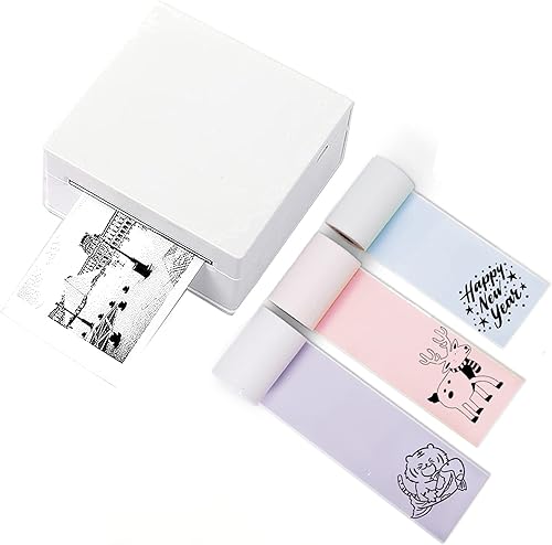 M02 - Máquina impresora de calcomanías  Mini impresora fotográfica de 2 pulgadas con 3 rollos de papel adhesivo rosa, azul, lavanda  Mini impresora