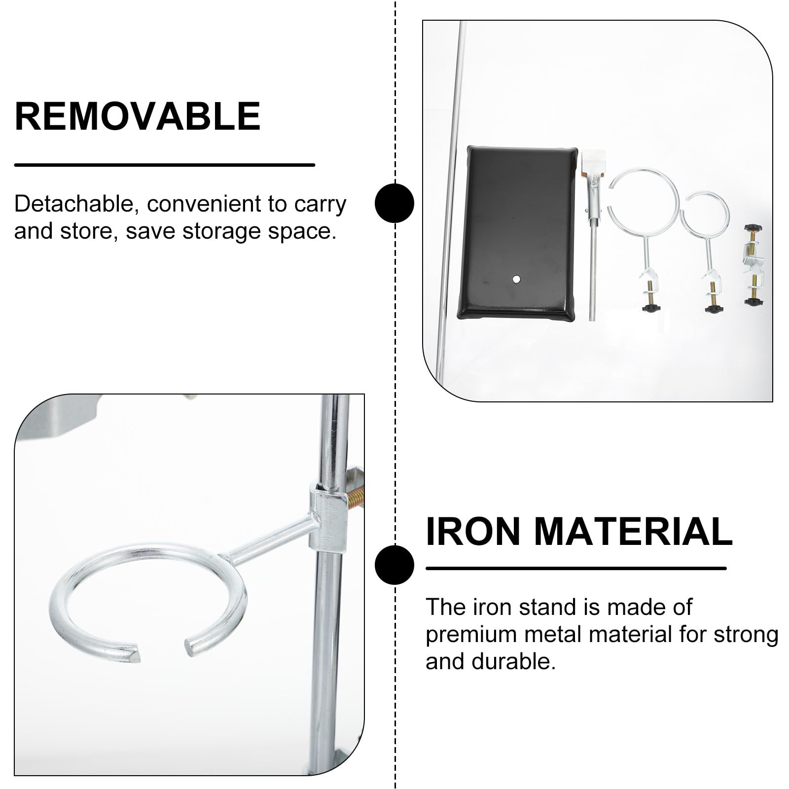 NUOBESTY Support de Laboratoire en Fer Base 50 Cm, Kit D’équipement de Laboratoire pour Expériences Chimiques, Ensemble D’anneaux de Support Métallique Industrielle, Fourniture Stable
