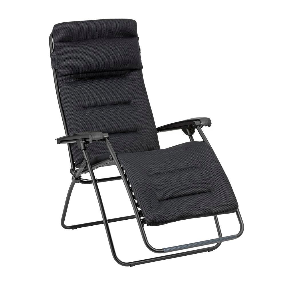 Lafuma MOBILIER - Fauteuil Matelassé Relax Zéro Gravité - Chaise Longue Multiposition Pliante Jardin et Intérieur - Toile AirComfort® Résistante - Tout Confort, Fabriqué en France -​Noir Acier