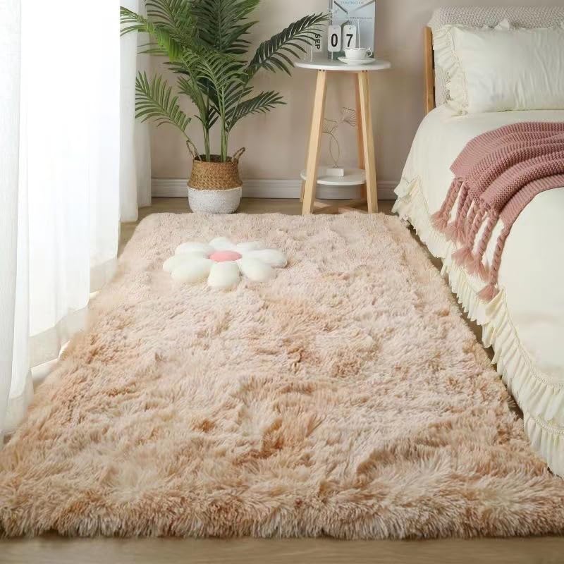 Super Soft Shaggy Living Room Area Rugs, Luxury High Pile Fluffy Modern Durable Thick Bedroom Rug, Washable Plush Carpet for Hallway Kids Room,Light Camel,50×160cm